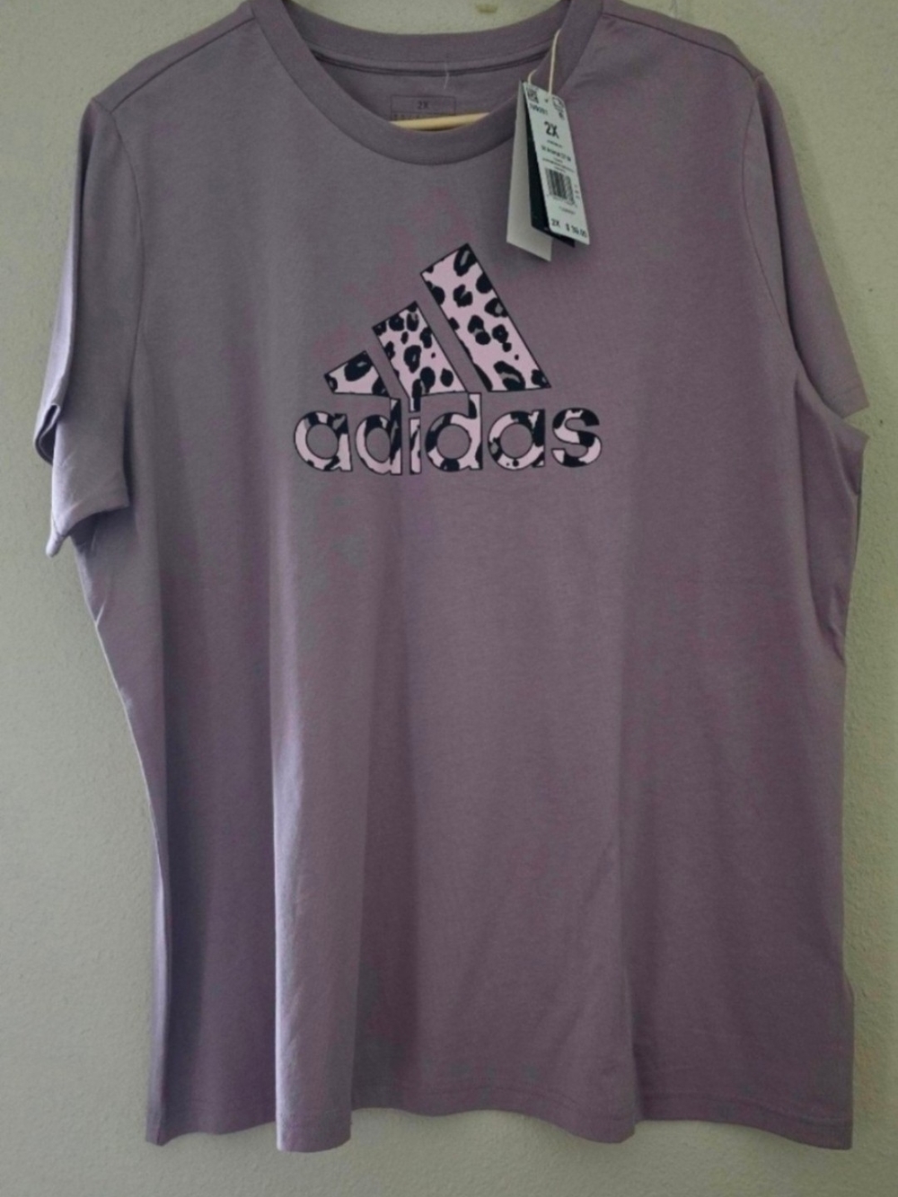 adidas Lavender Short Sleeve Tee with Leopard Logo